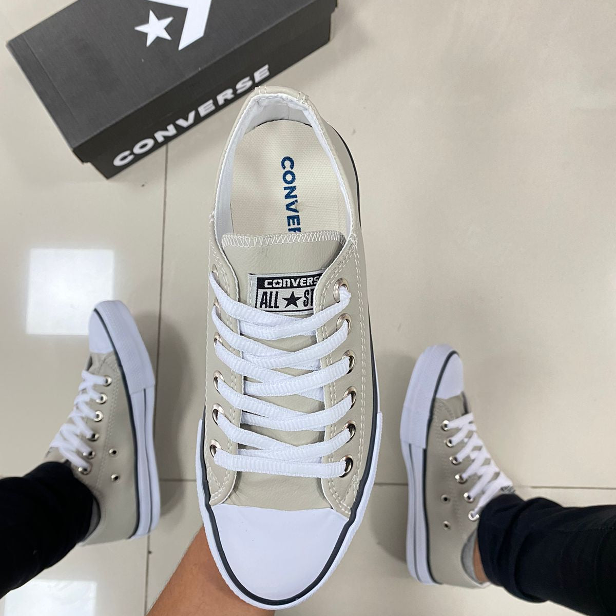 All Star Couro Bege