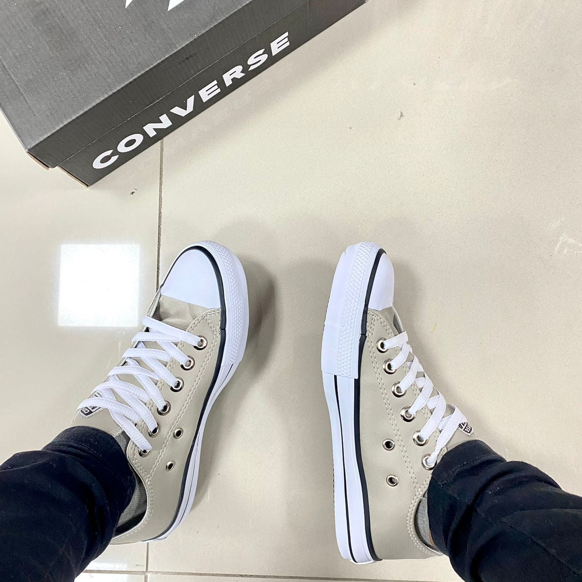 All Star Couro Bege