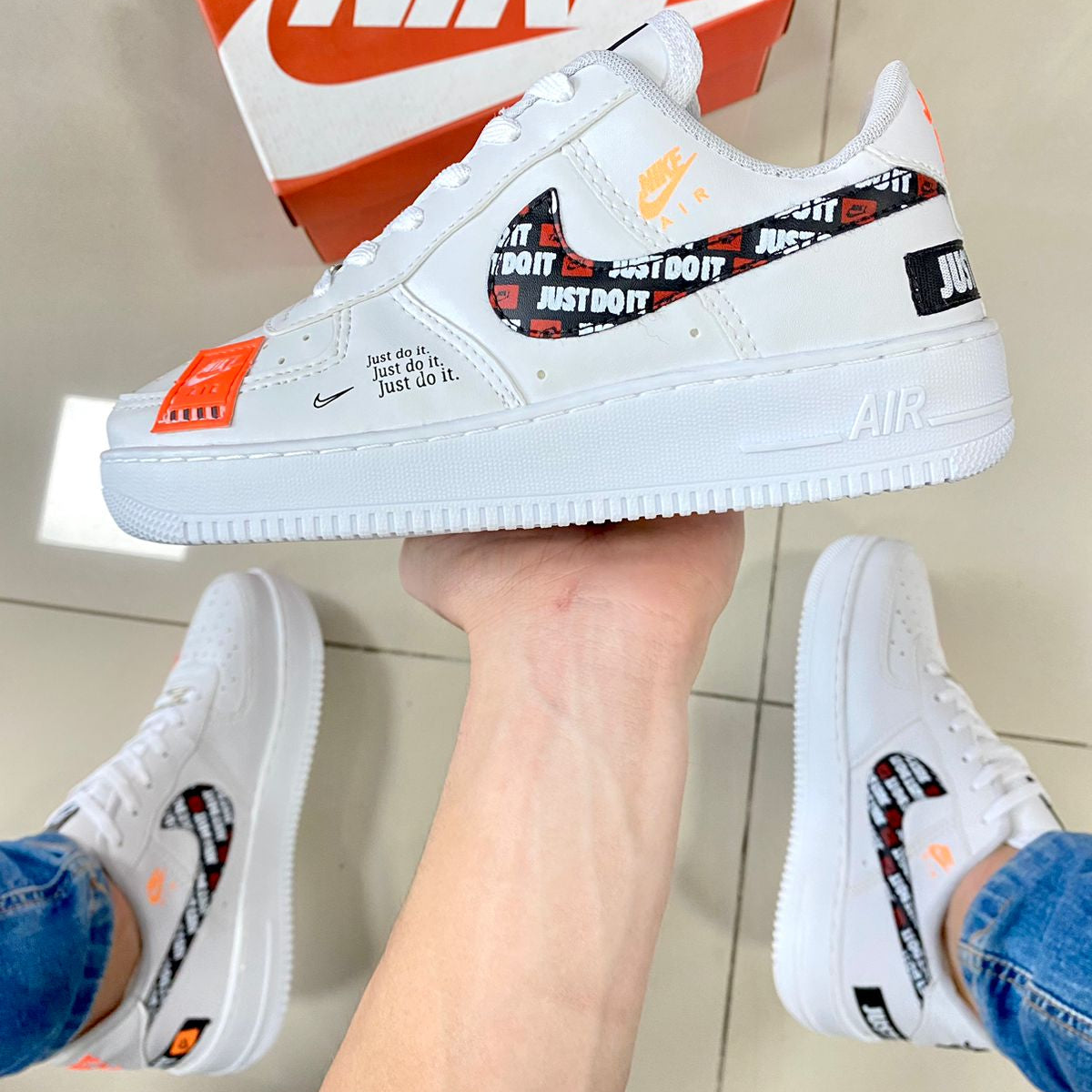 Air Force 1 Just Do It Branco/Laranja