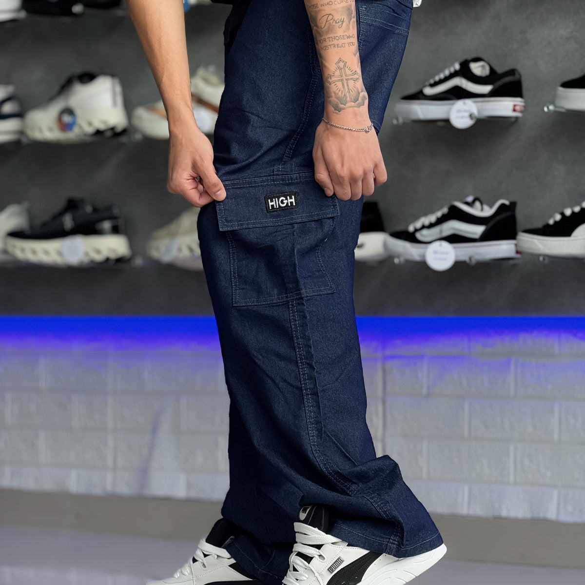 Calça Cargo Jeans Escura