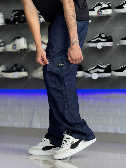 Calça Cargo Jeans Escura
