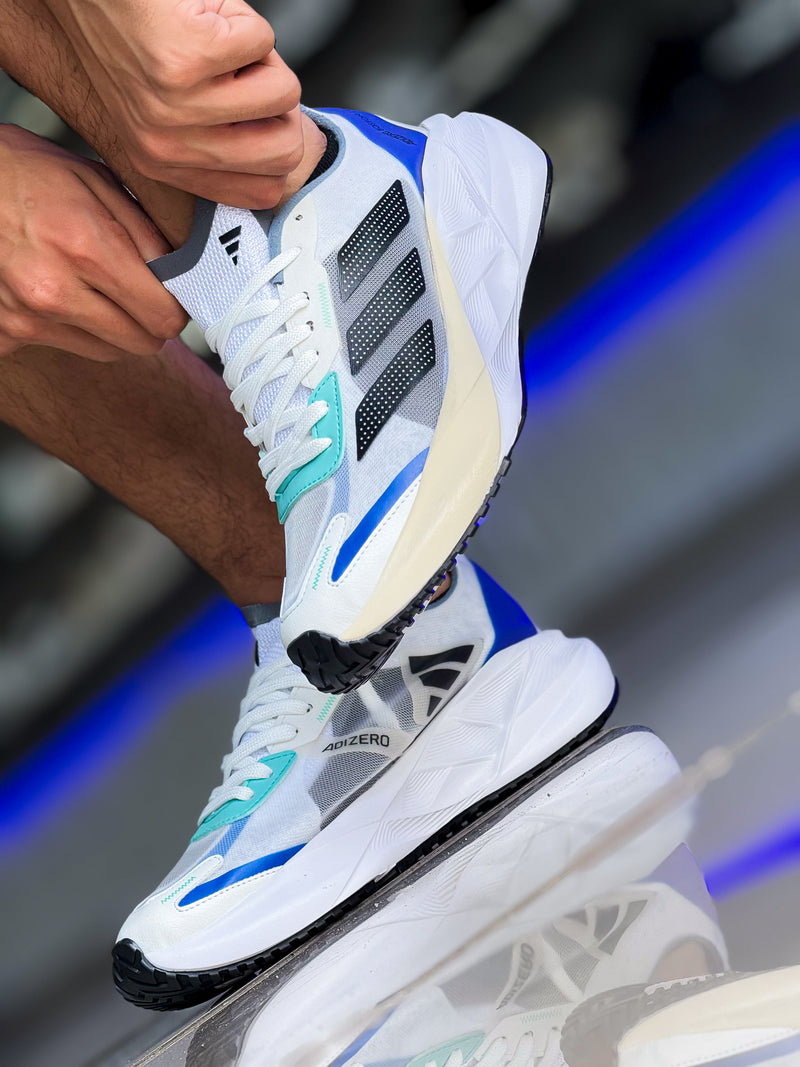 Adizero Boston 11 Branco/Azul Premium