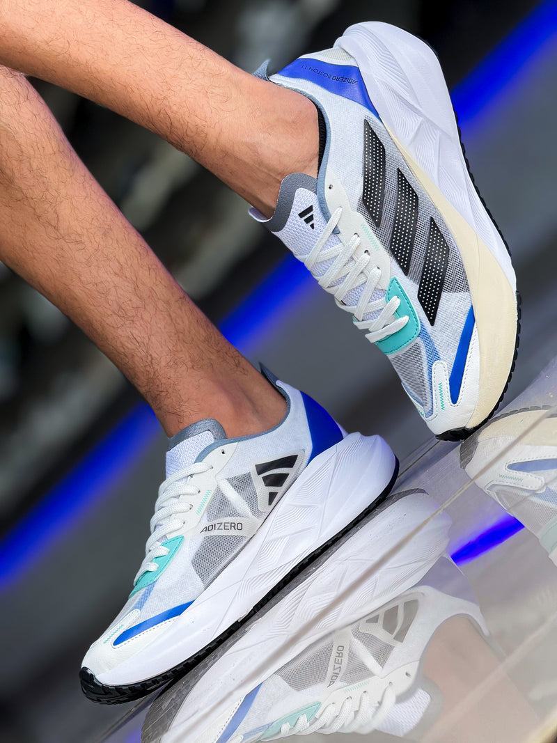 Adizero Boston 11 Branco/Azul Premium