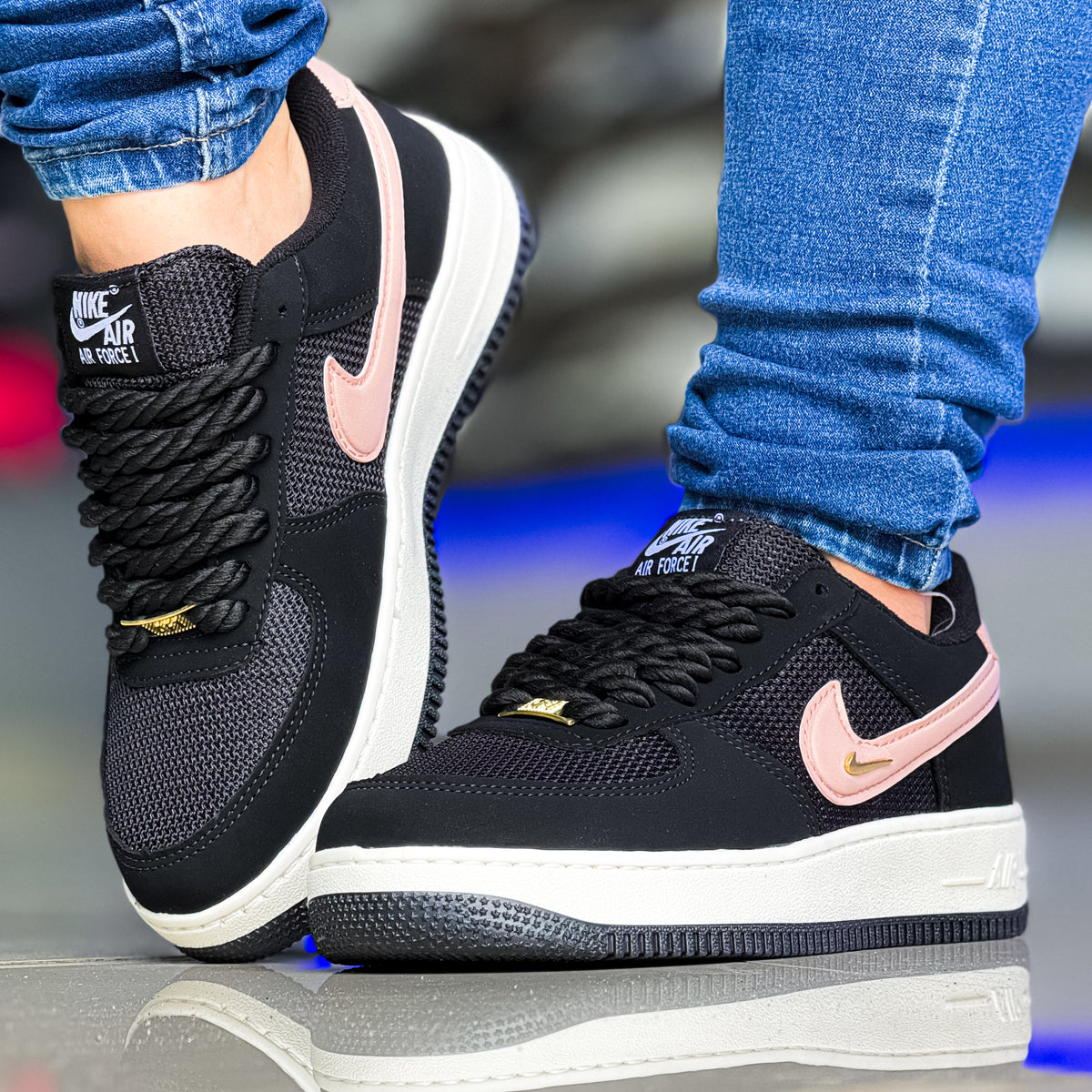 Air Force 1 Preto Rosa Premium