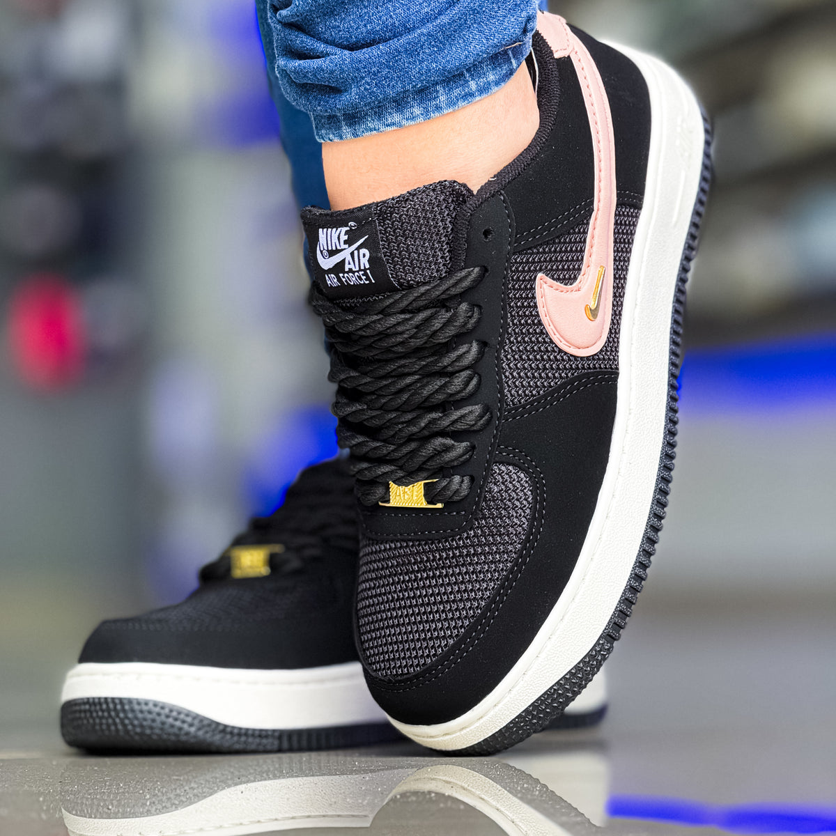 Air Force 1 Preto Rosa Premium