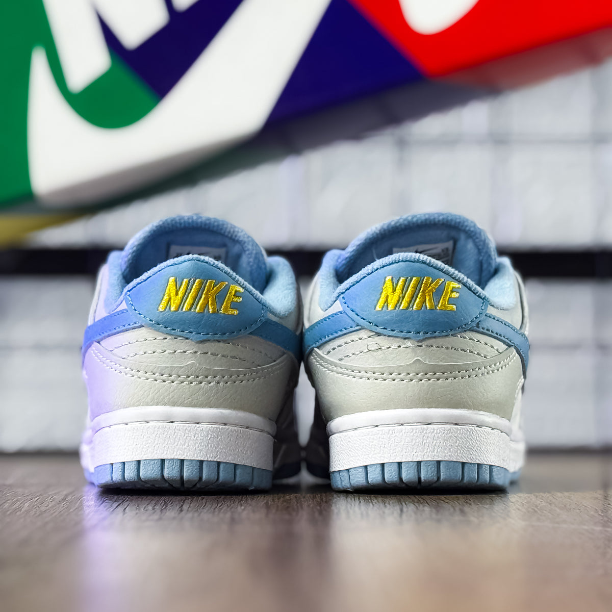 Dunk Low Cinza/Azul Infantil