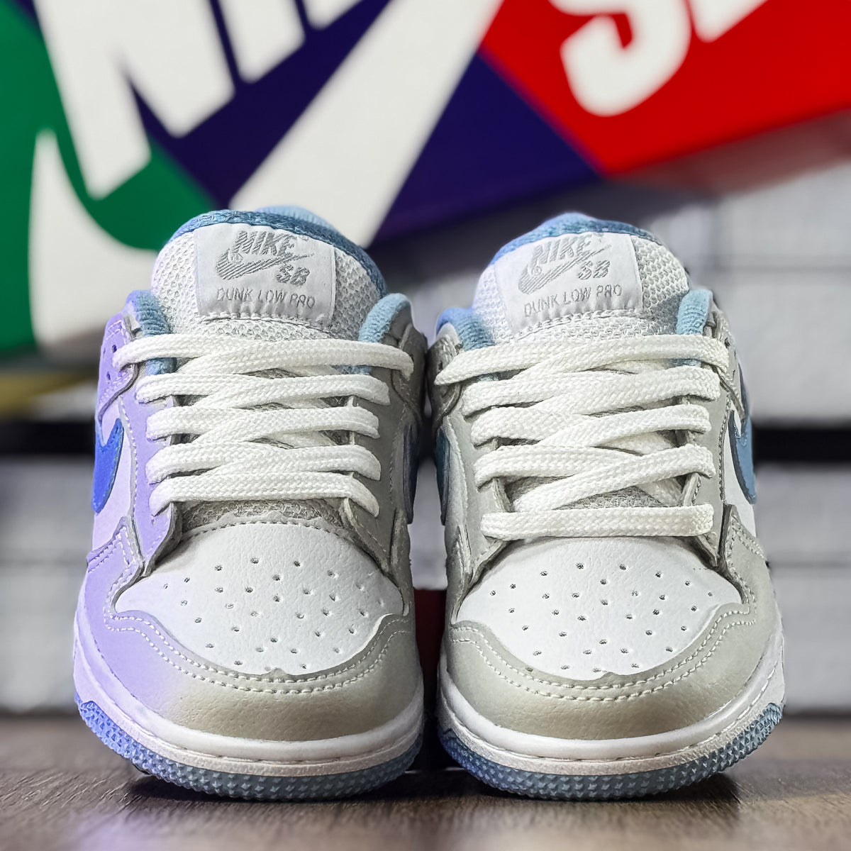 Dunk Low Cinza/Azul Infantil