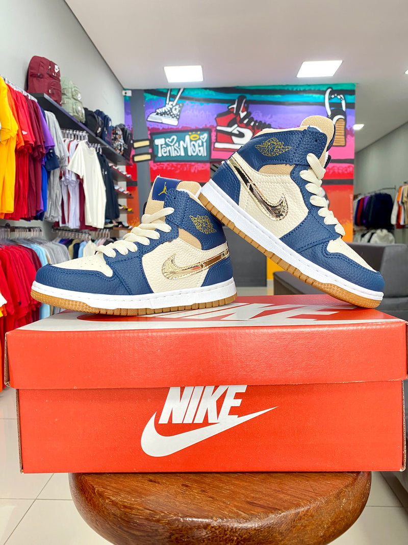 Jordan 1 Marinho/Dourado Infantil