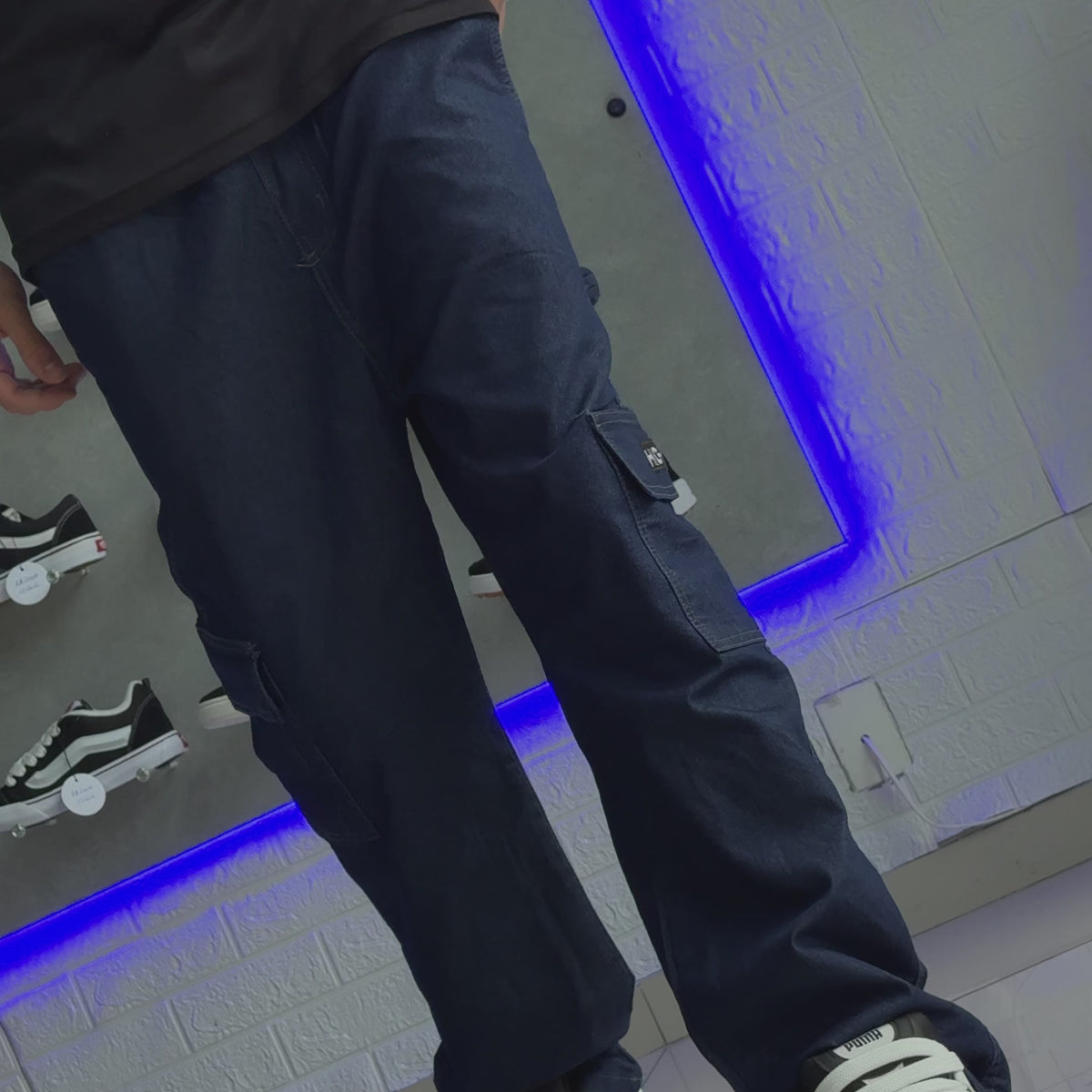 Calça Cargo Jeans Escura